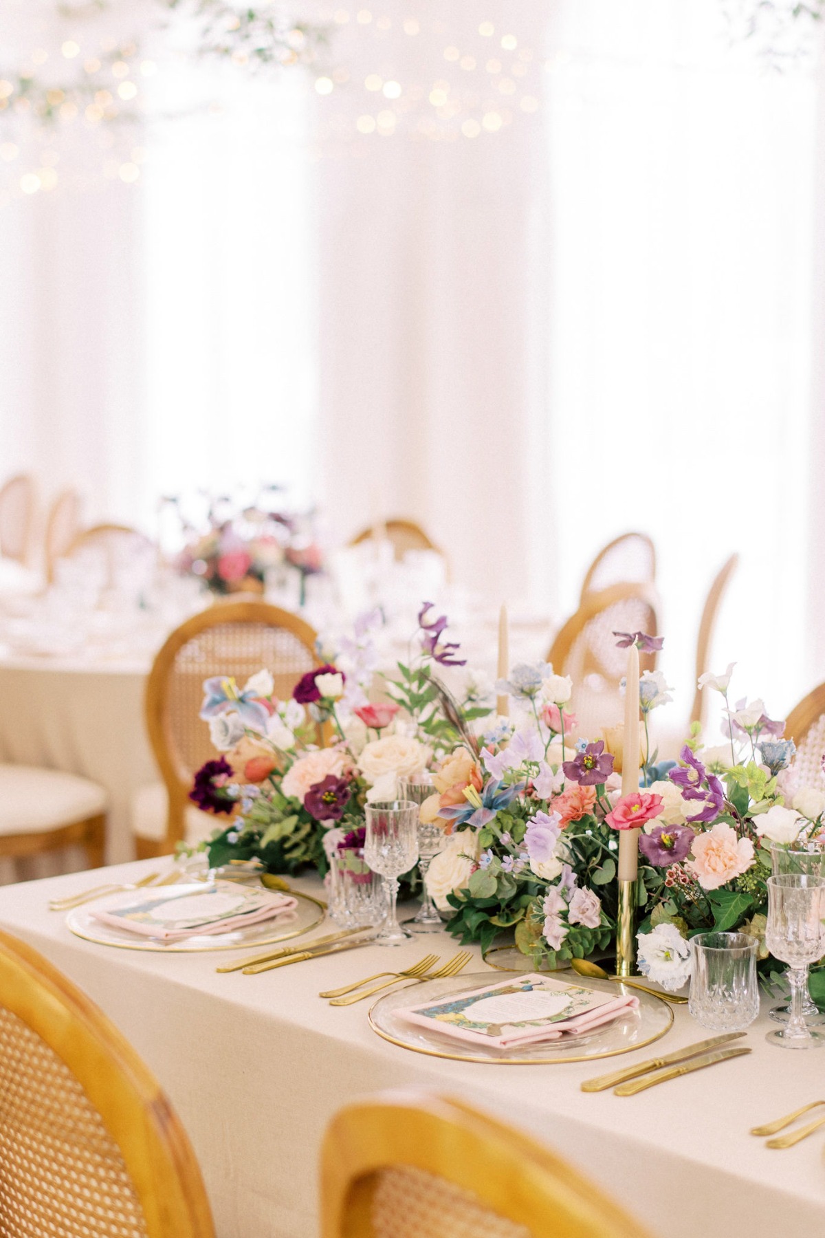 Romantic colorful French wedding reception