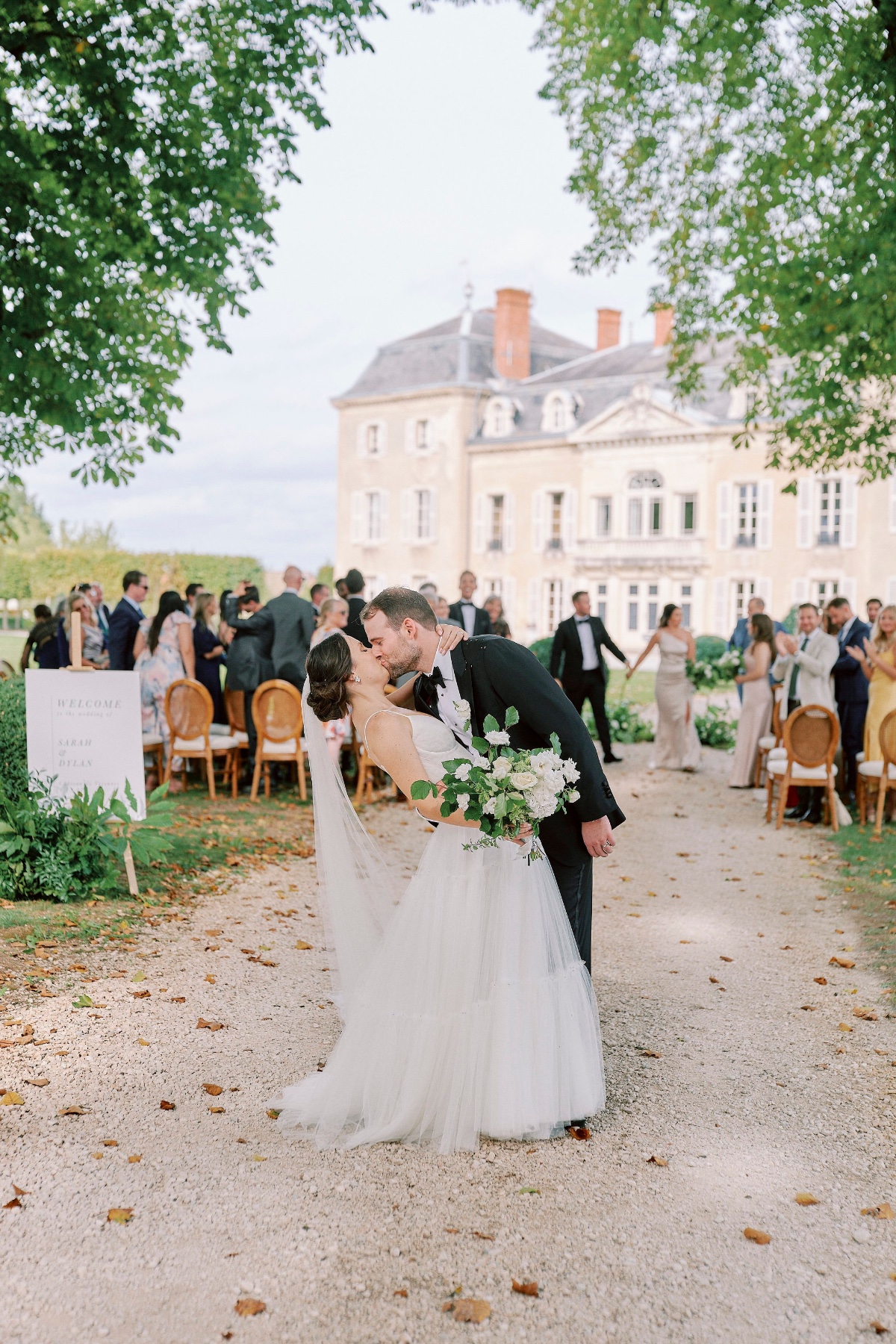 French chateau outdoor wedding ceremony