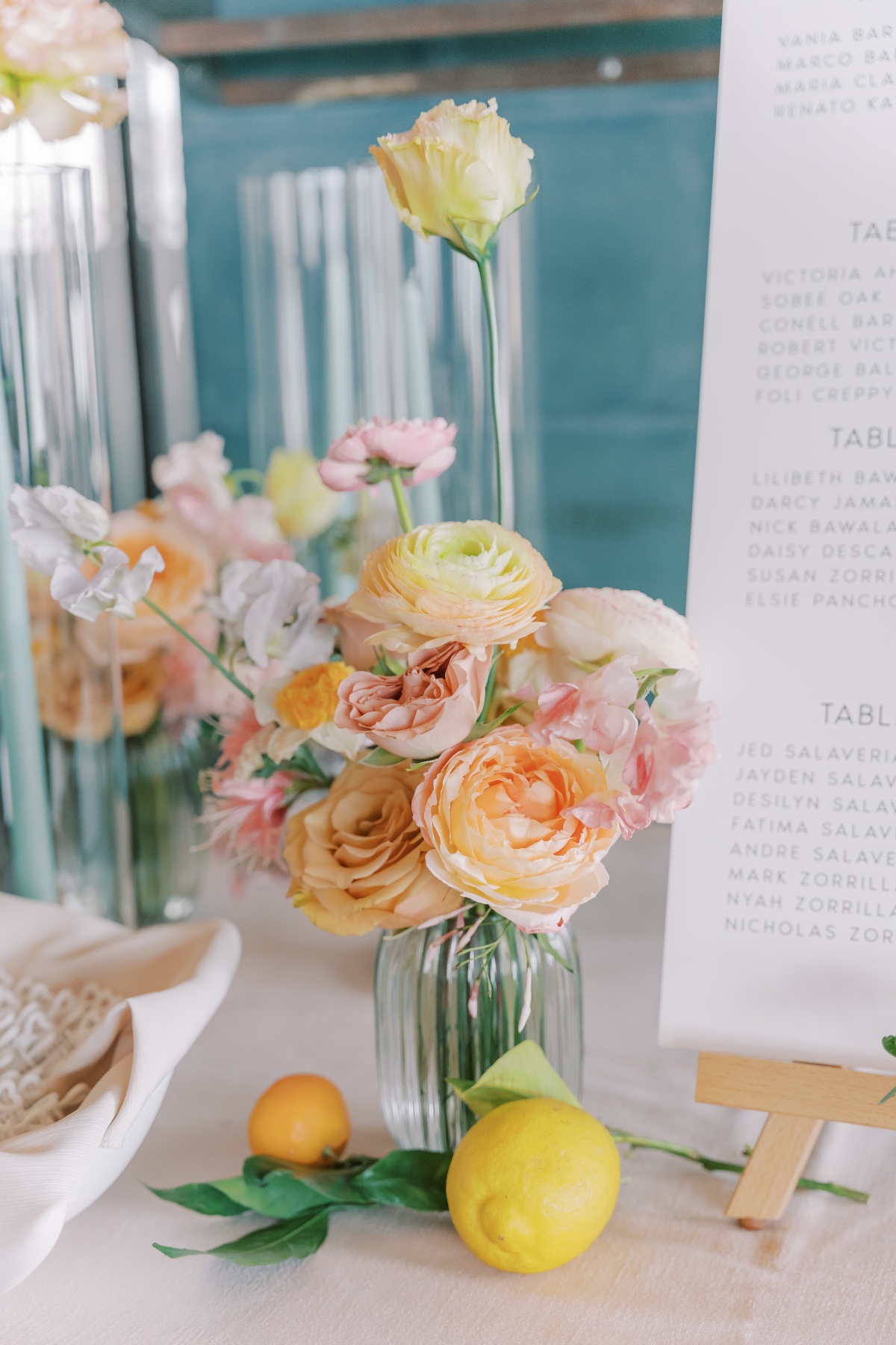 using real citrus fruit in wedding arrangements