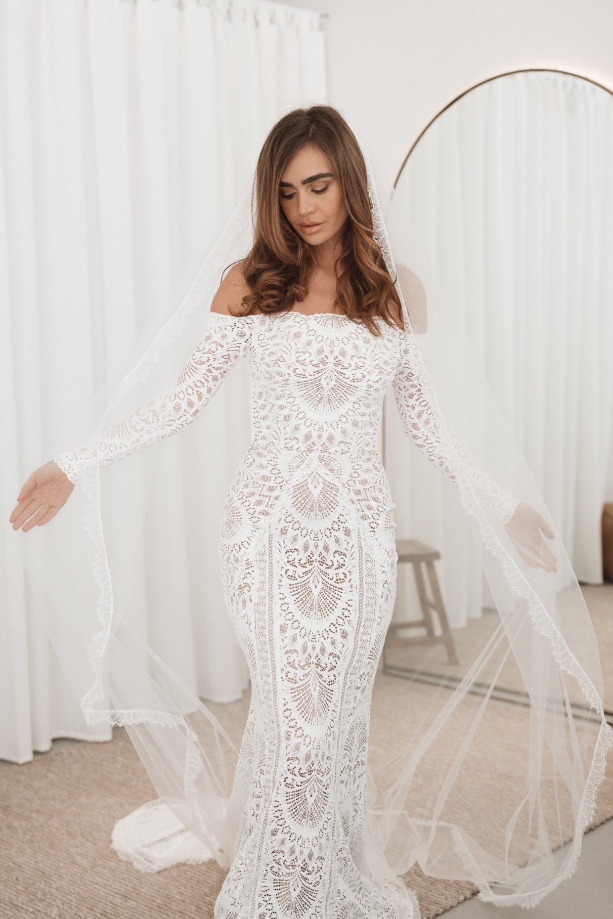 off the shoulder lace long sleeve wedding gown from Grace Loves Lace