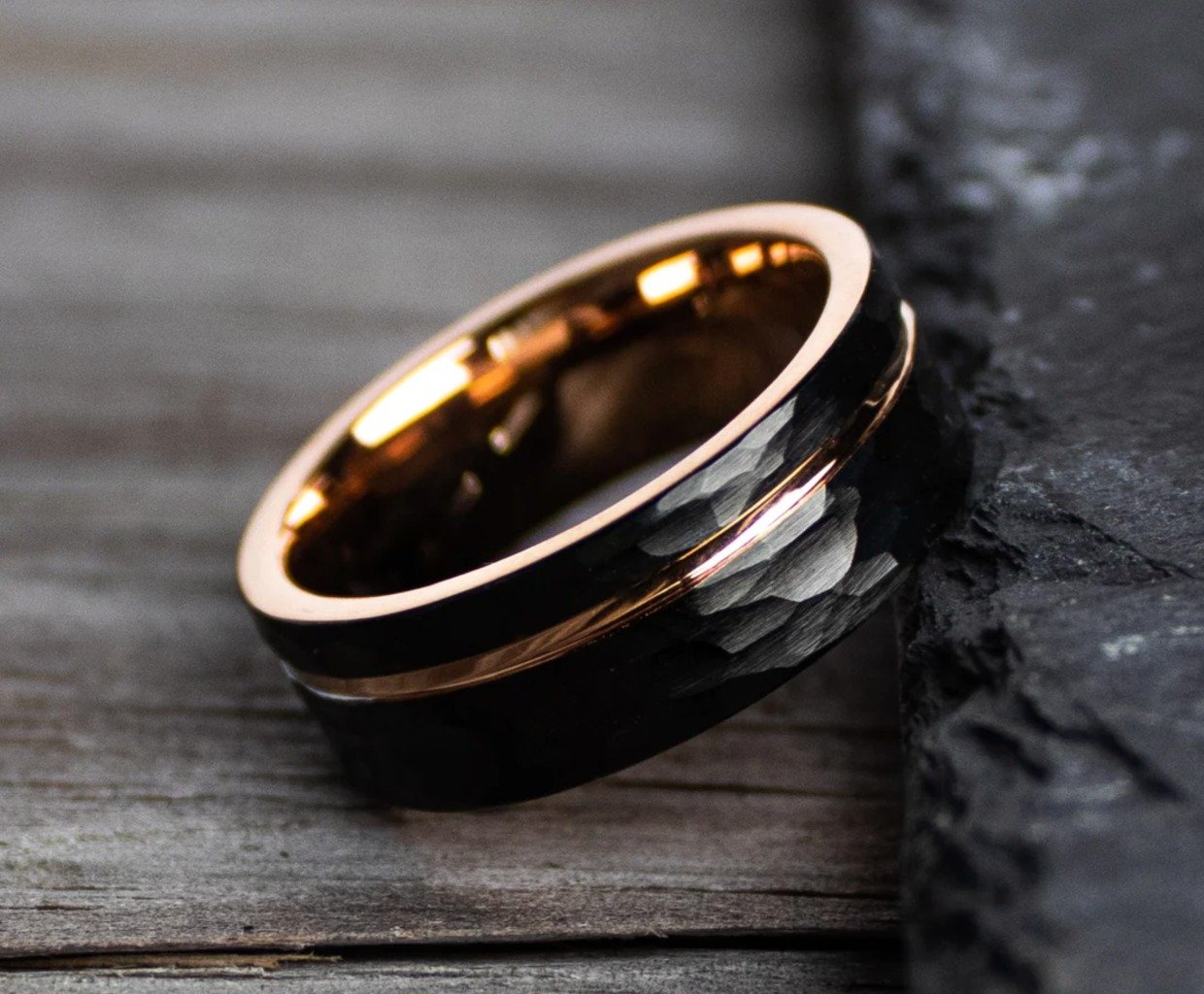 Tungsten rose gold ring