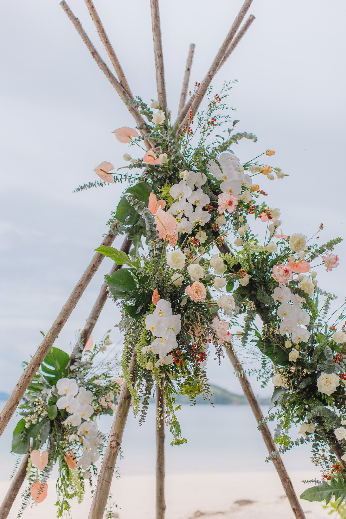 tropical floral wedding teepee
