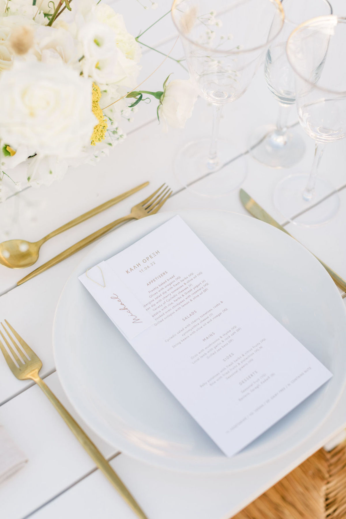 simple gold lettered wedding menus