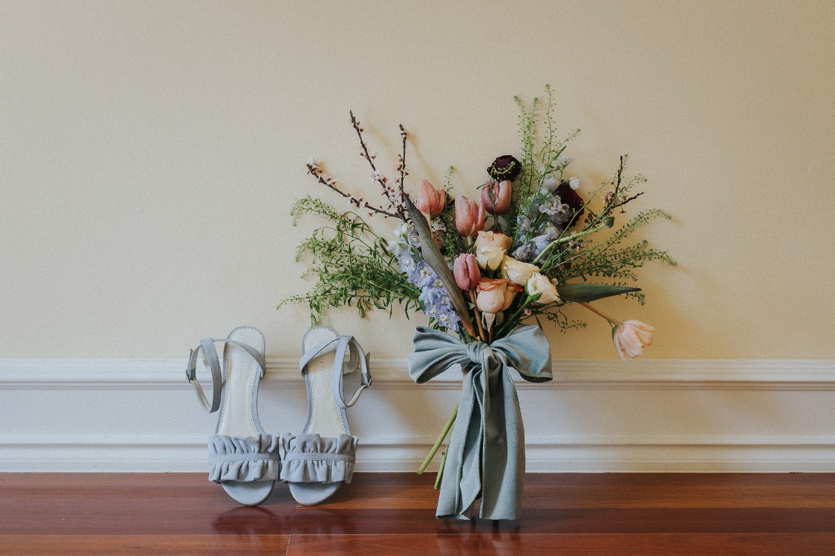 Vintage blue wedding heels with flowers