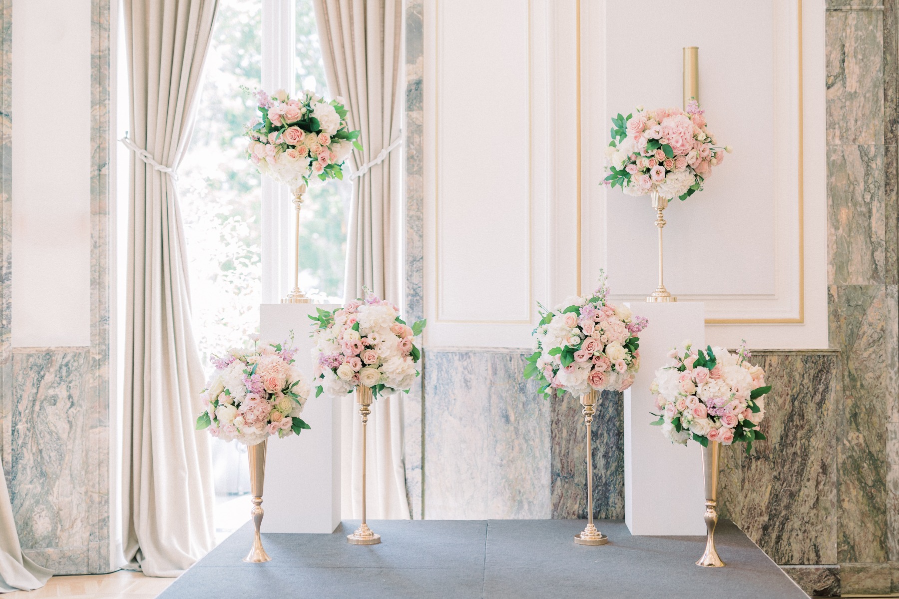 pink and white peony floral arrangements