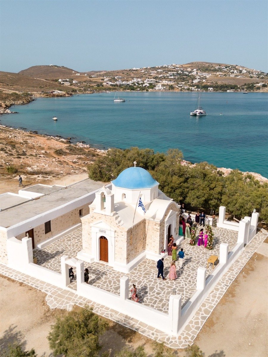Wedding on the Greek island of Paros in the cutest little chapel