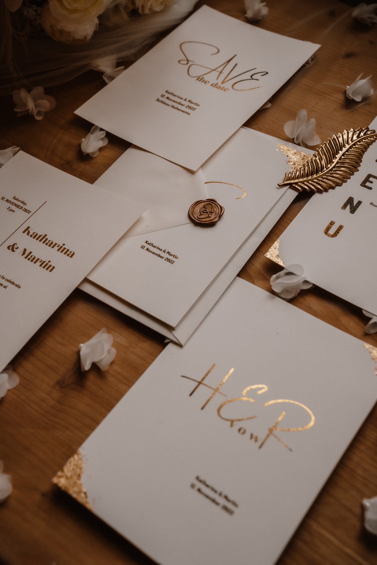 gold hand-lettered invitations