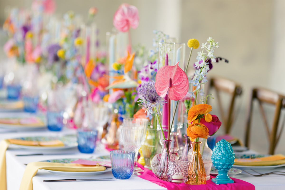 colorful reception table decor
