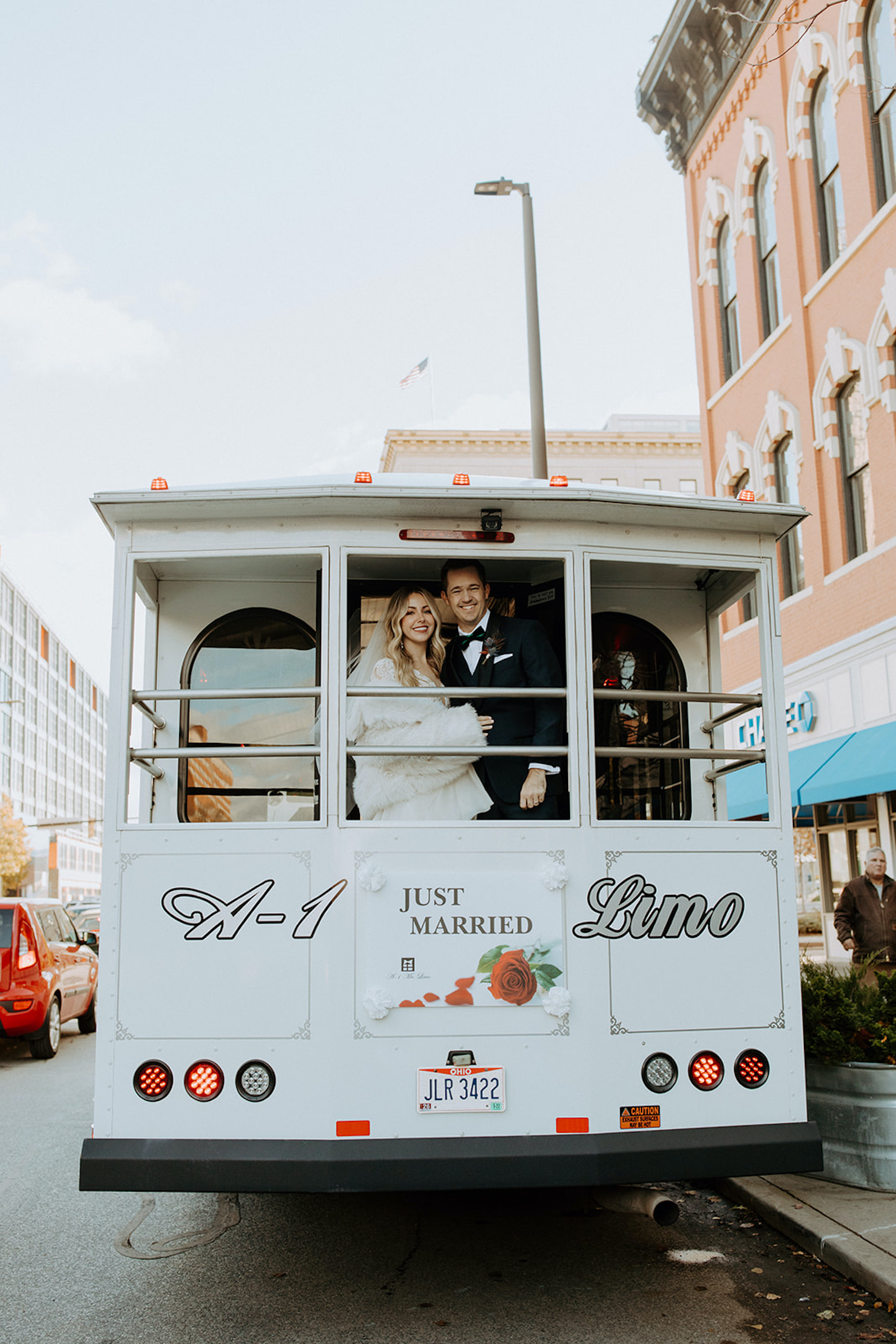 trolley-style wedding transportation