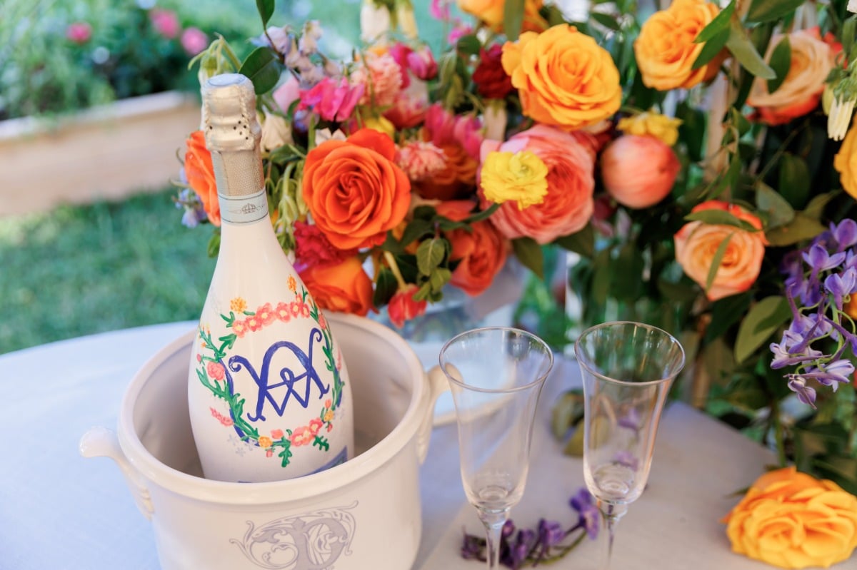 painted champagne bottle for wedding