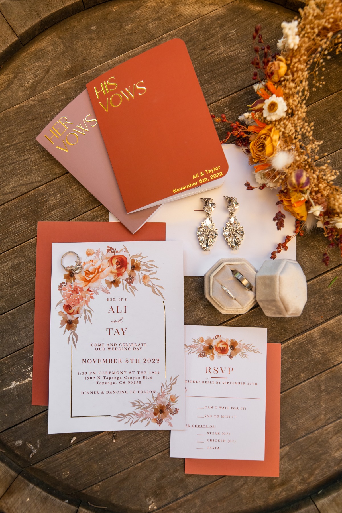 terracotta and rose invitations and vow books