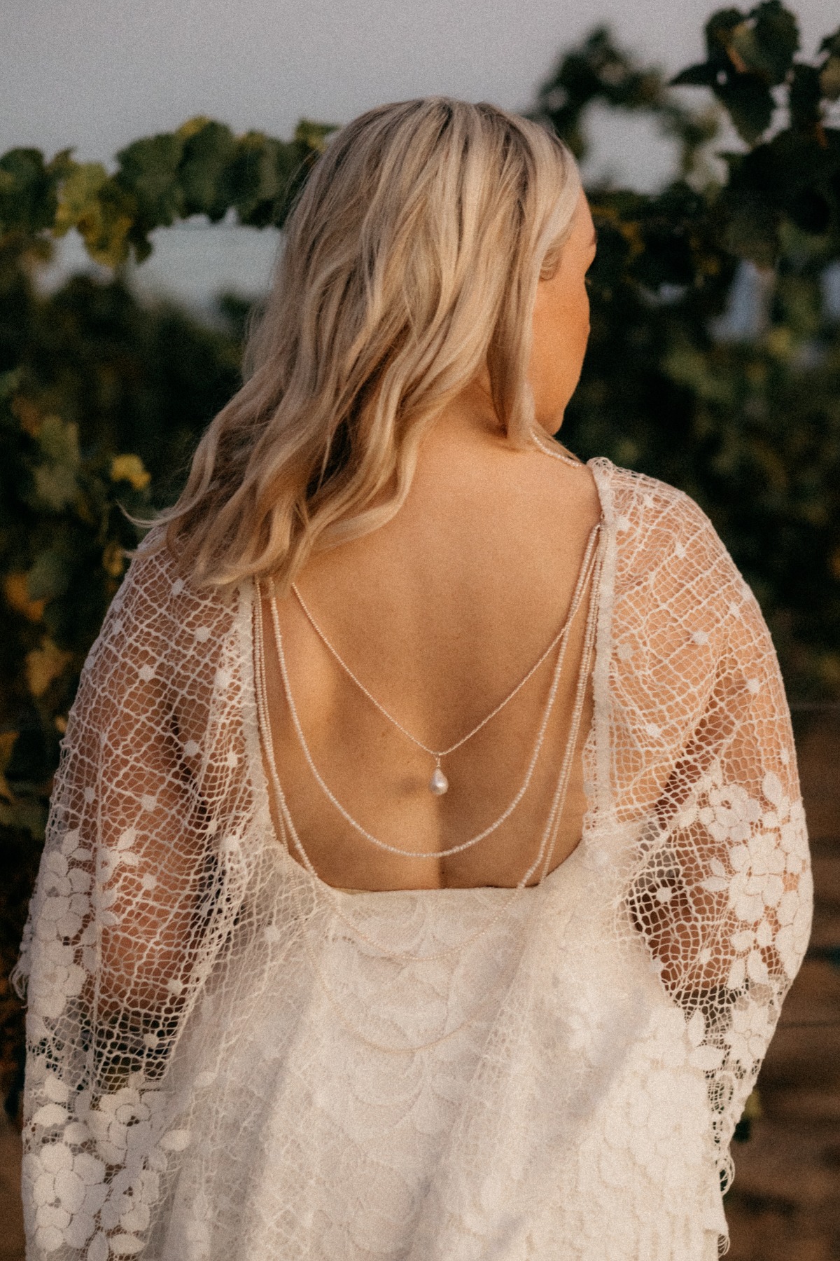 Lariat wedding necklace paired with Grace Loves Lace dress