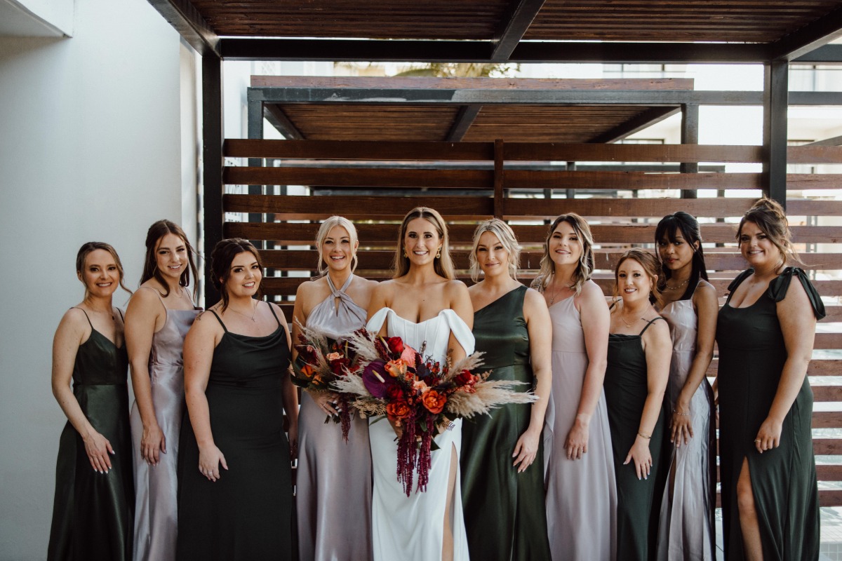 black and gray bridesmaids