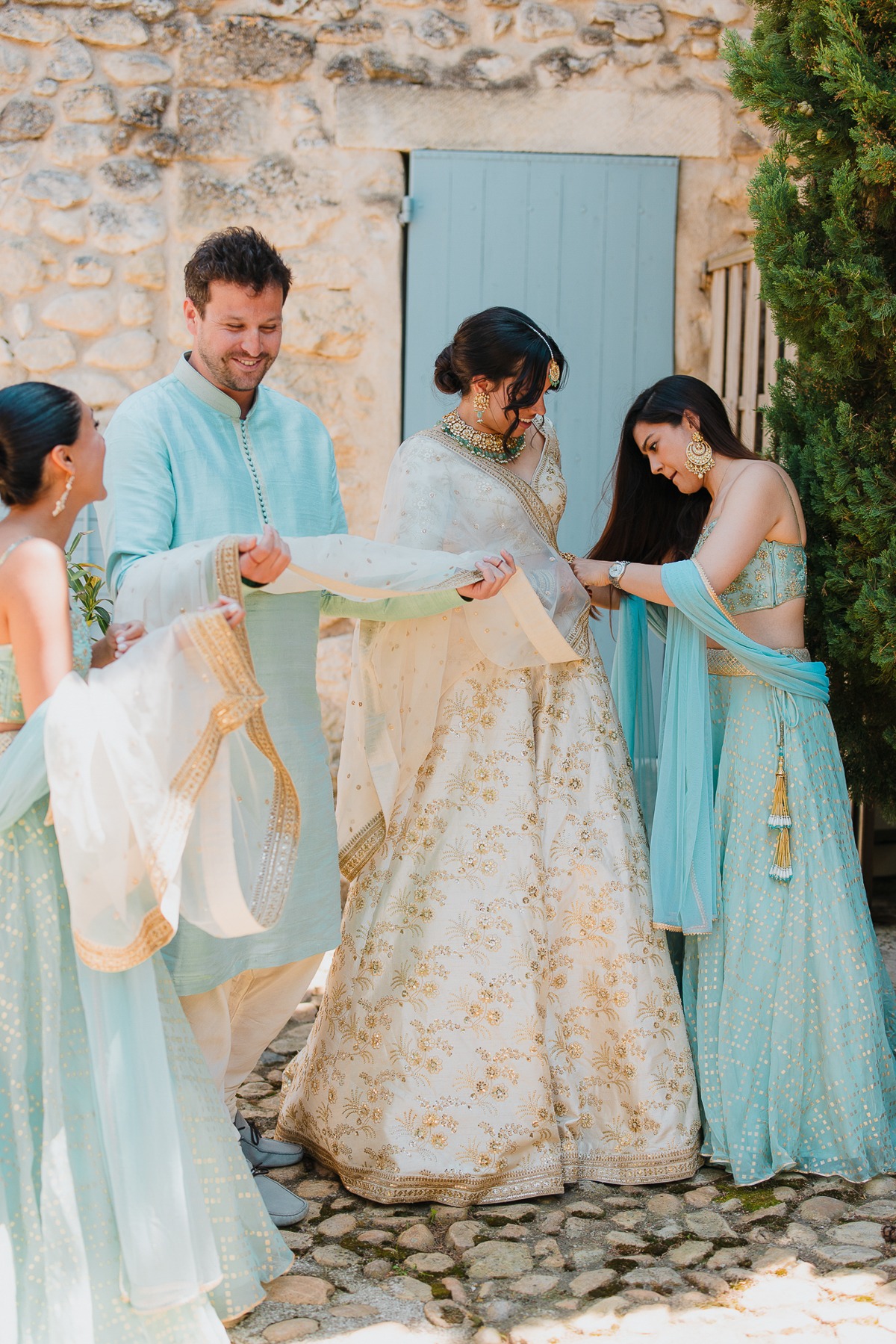 blue Hindi wedding attire for wedding party