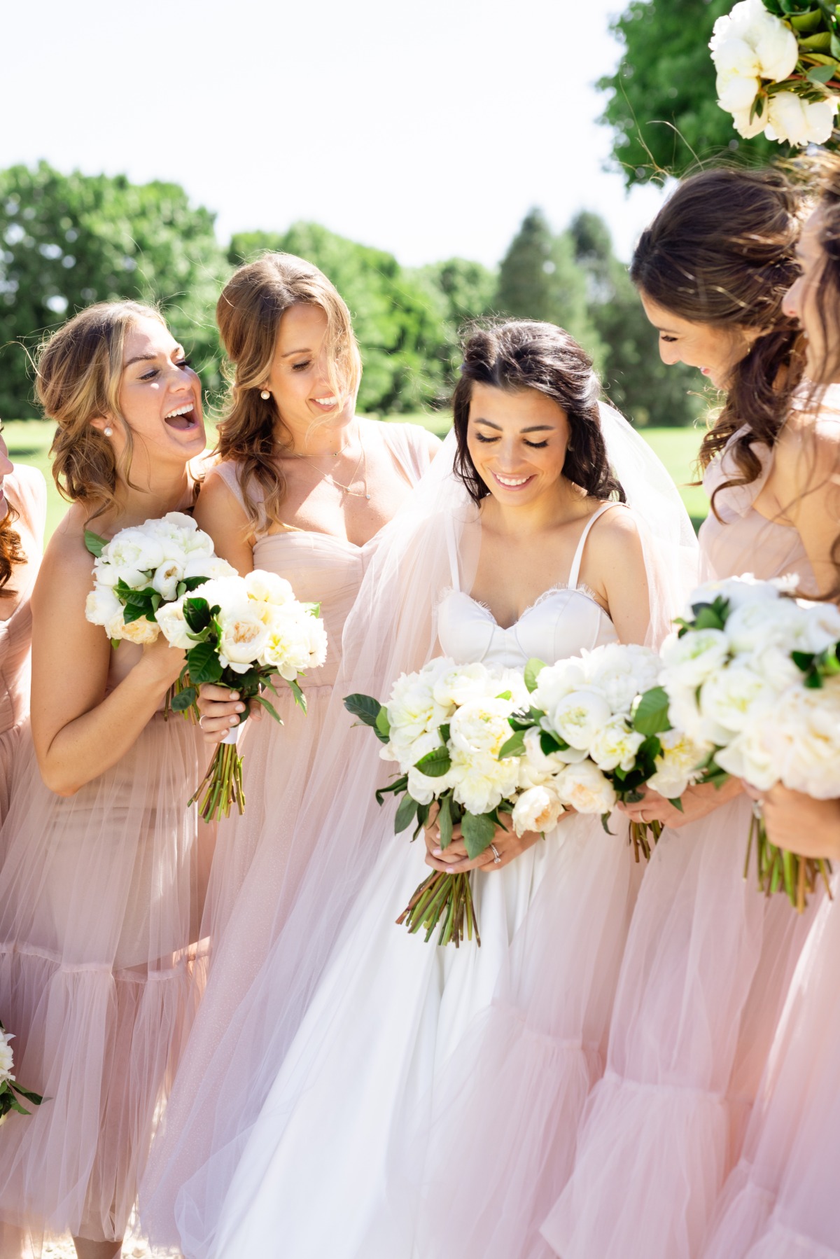 pink tiered ruffle bridesmaid dresses
