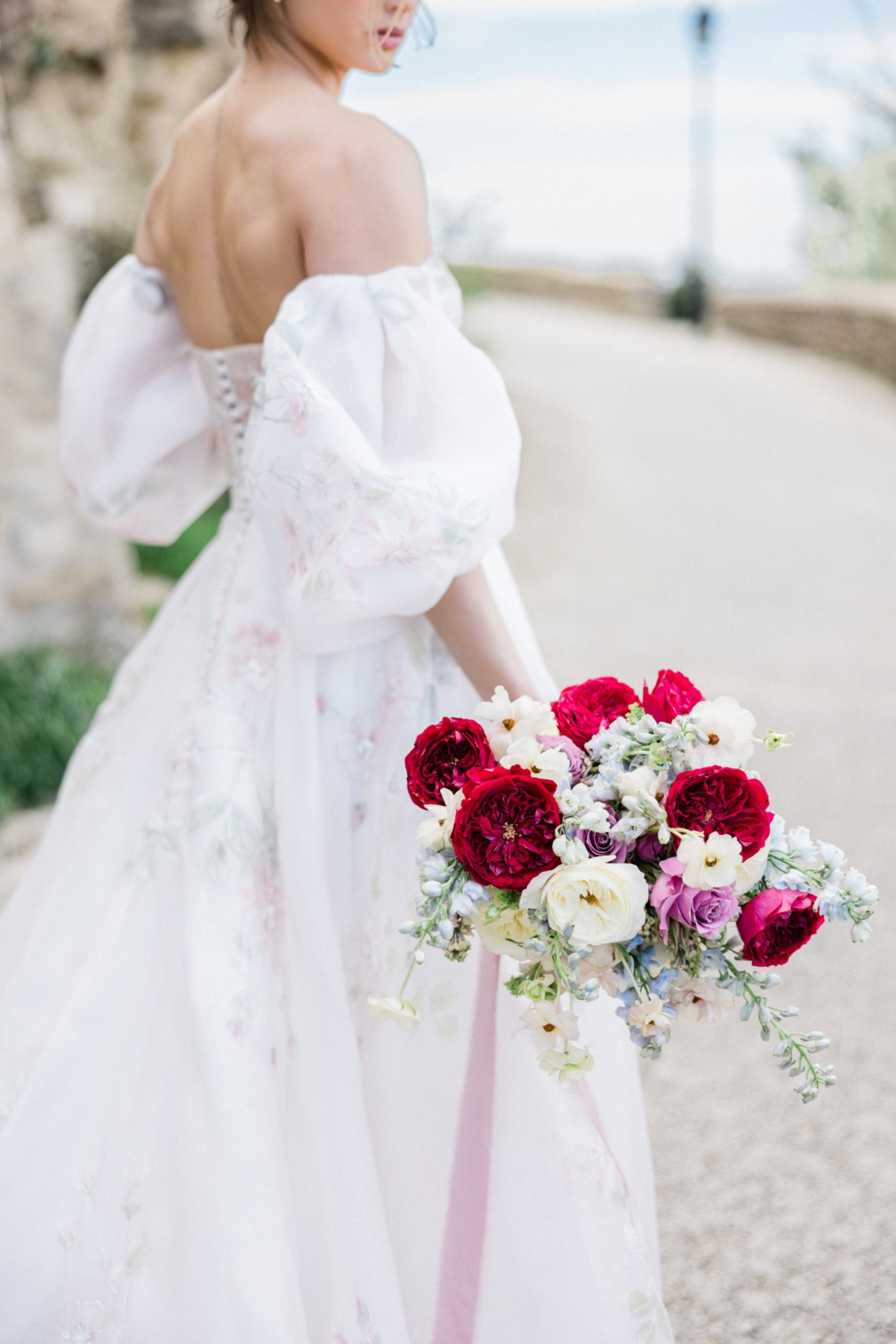 magenta and lavender bridal bouquet