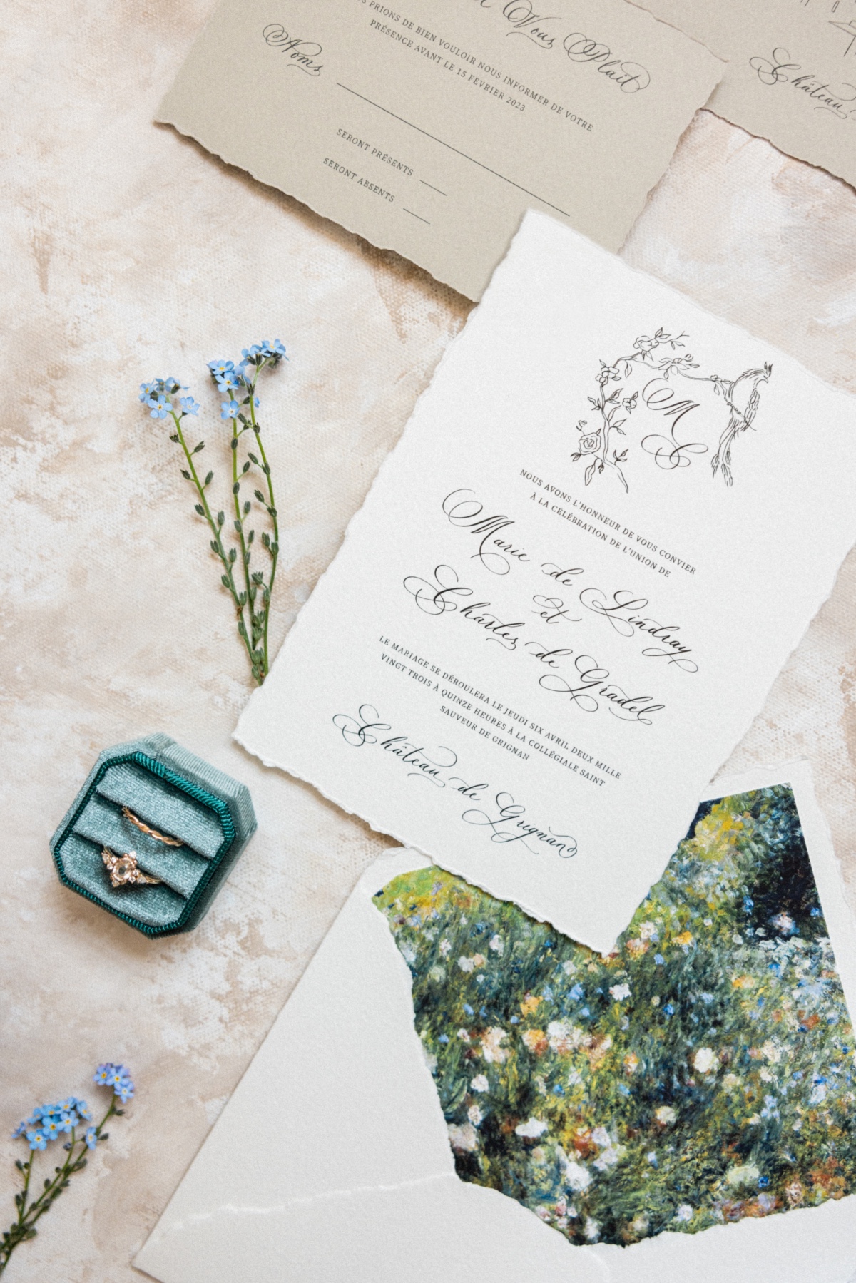 Monet-inspired wedding envelopes
