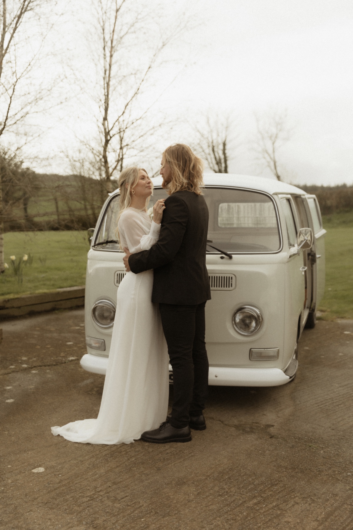 VW bus in wedding portraits