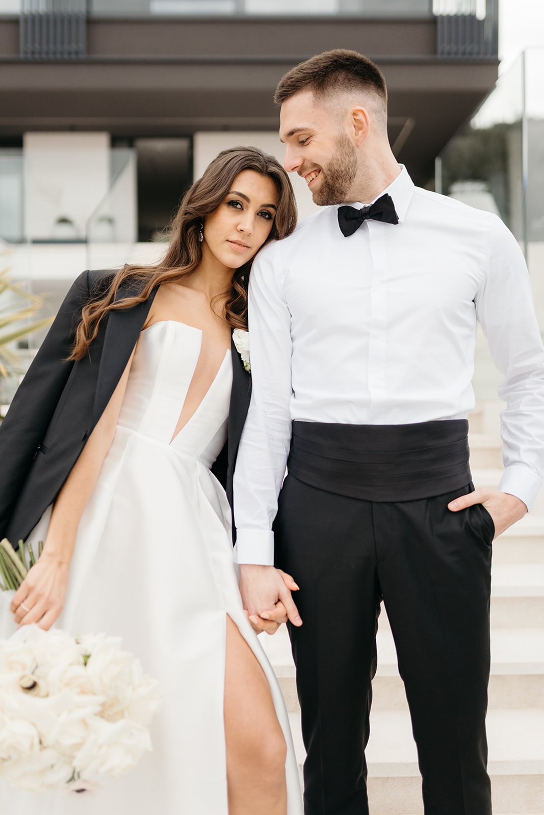Modern cool bride and groom fashion