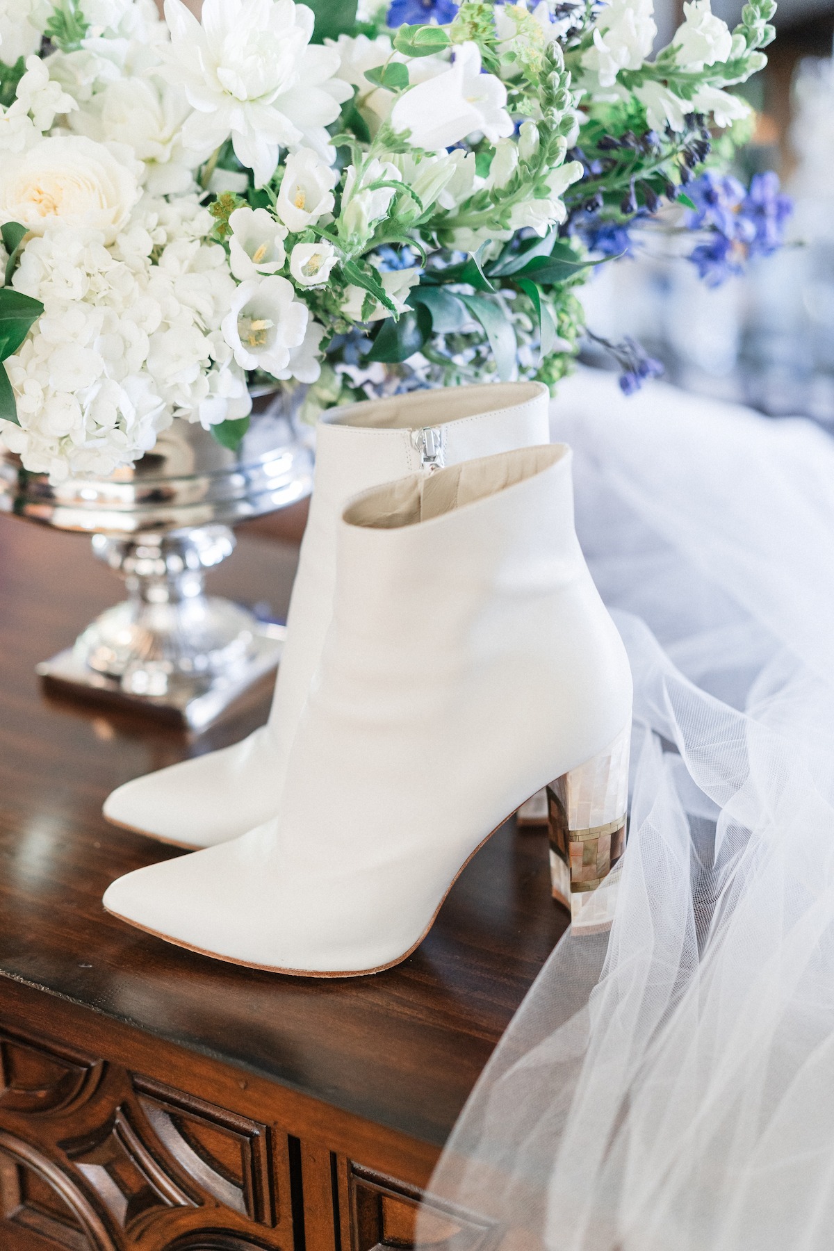 white wedding booties