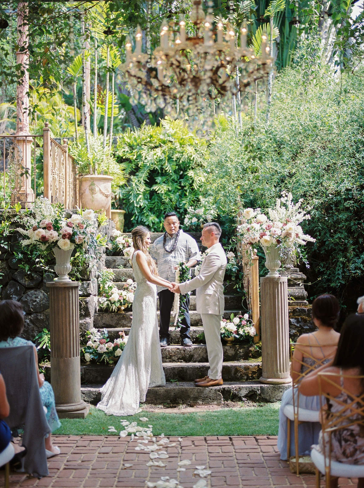 wedding arrangements on pillars