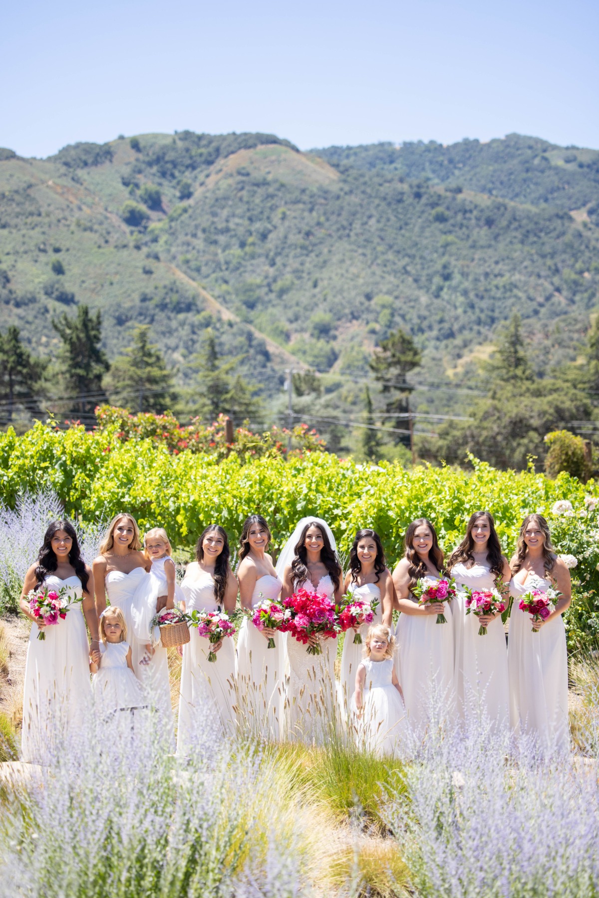 All white bridesmaids dresses
