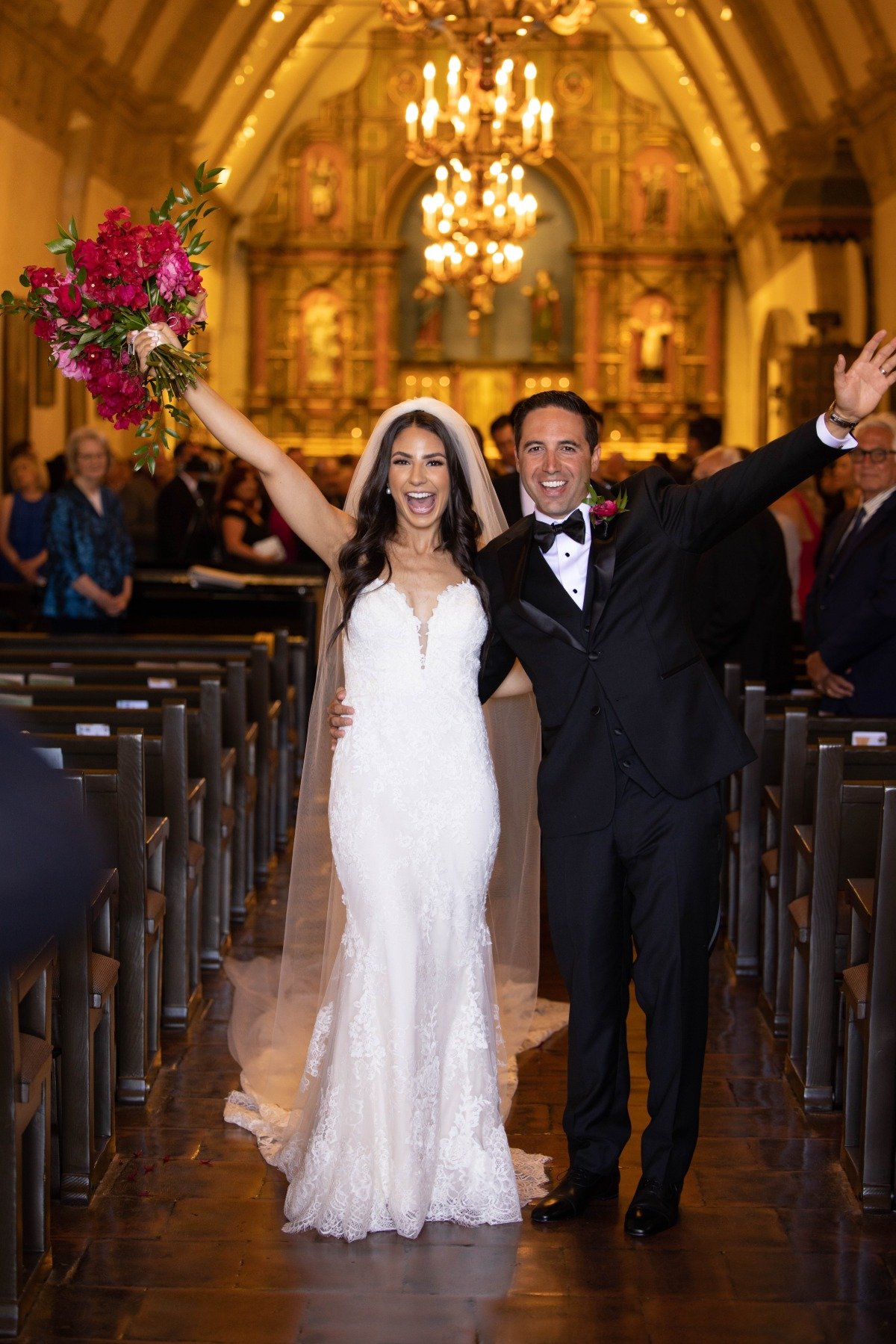 Newlyweds cheer in Catholic cathedral