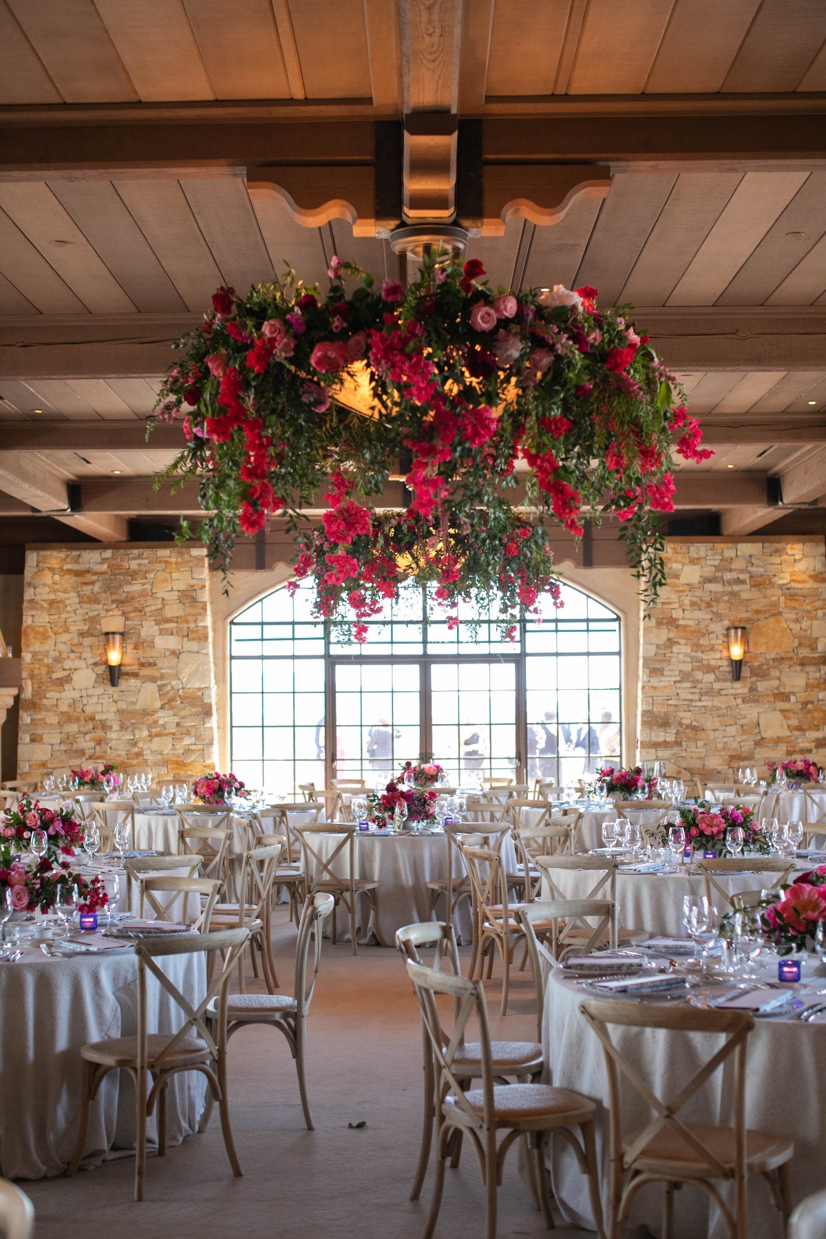 Magenta floral wedding reception