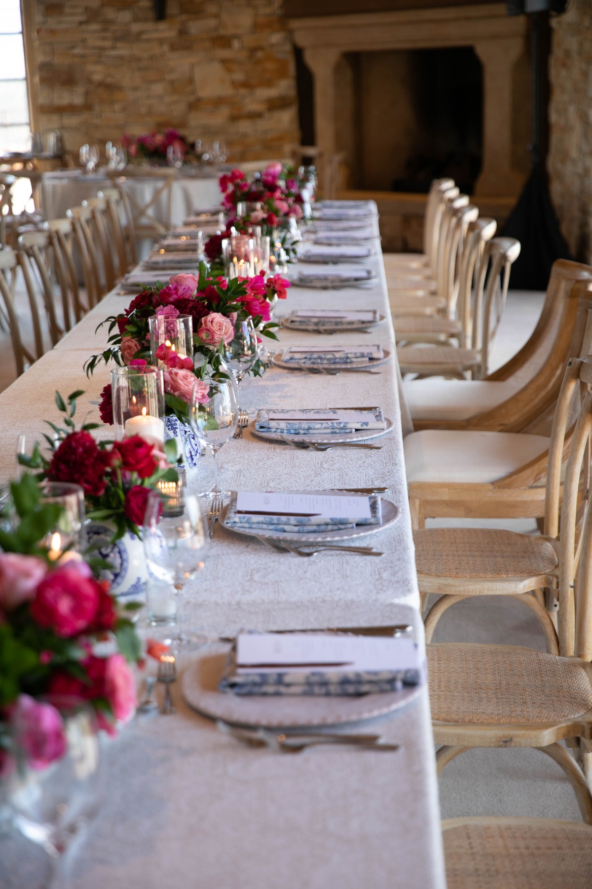 Elegant blue and magenta place settings