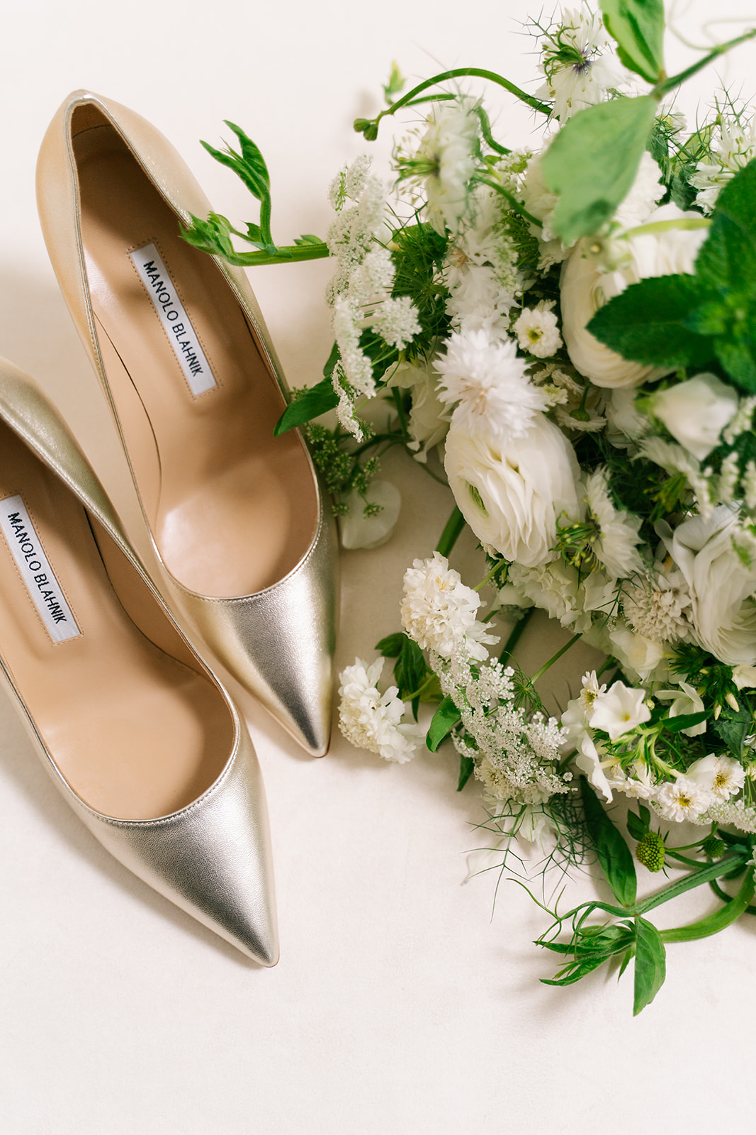 Manolo wedding heels and bouquet