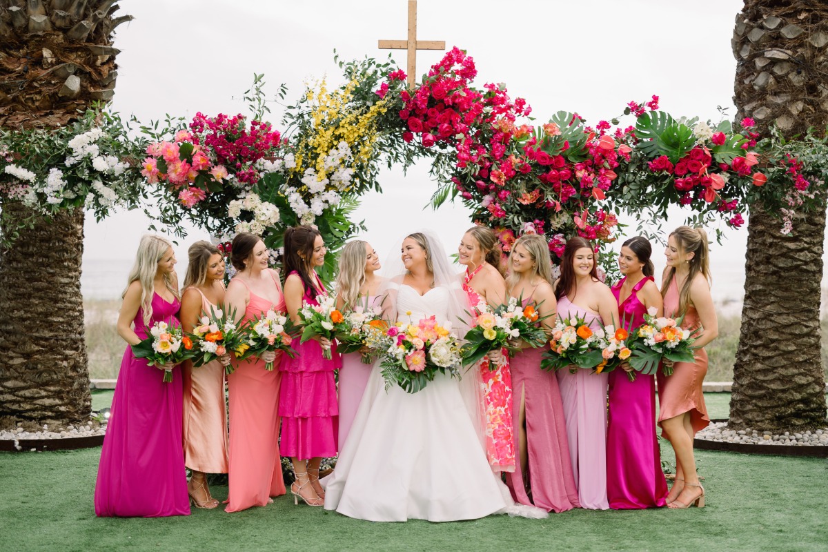 pink mix and match bridesmaid dresses for colorful wedding