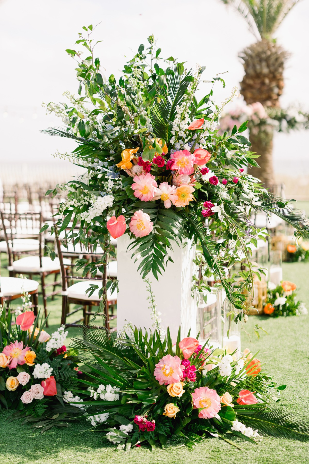 tropical pink and orange wedding flowers