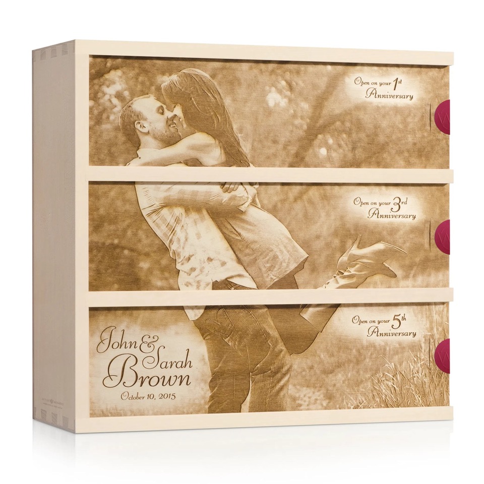 photo anniversary wine box gift by Artificer Wood Works