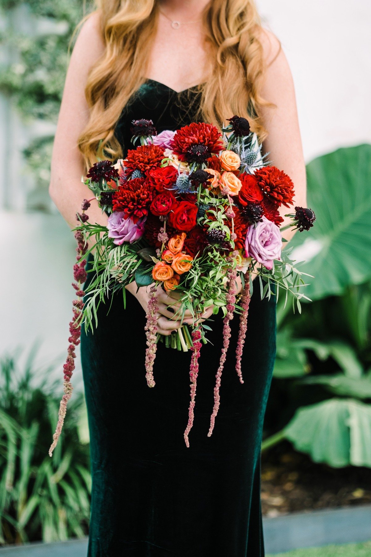 Moody cascading colorful bouquet