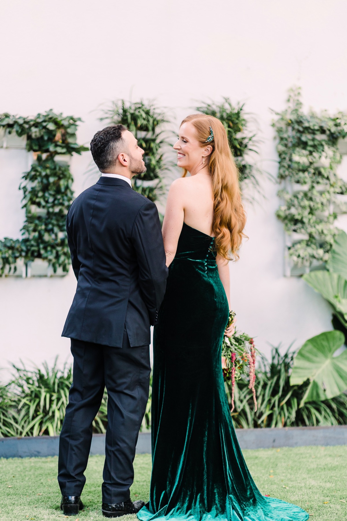 Emerald velvet wedding dress