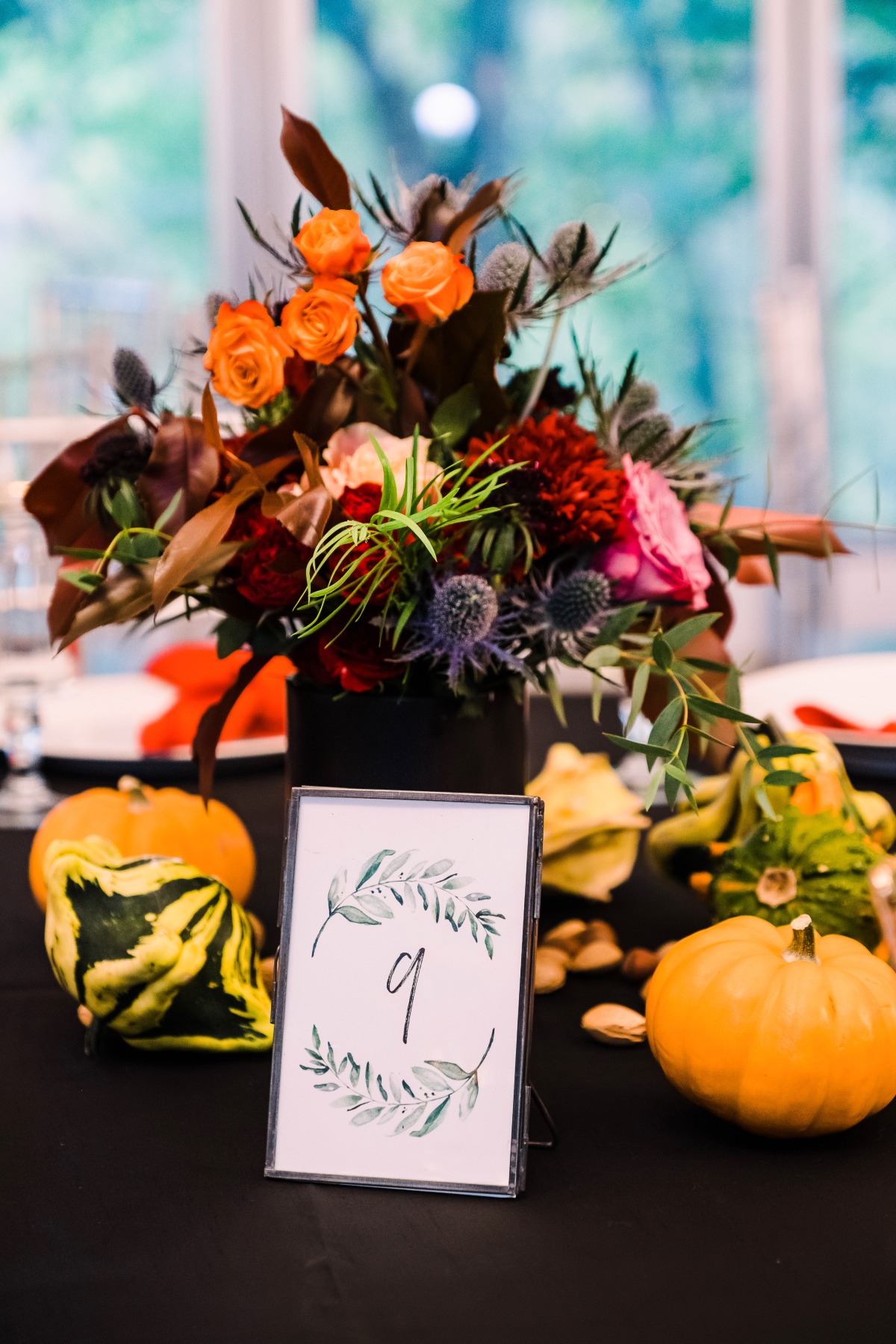 Moody fall themed wedding centerpieces