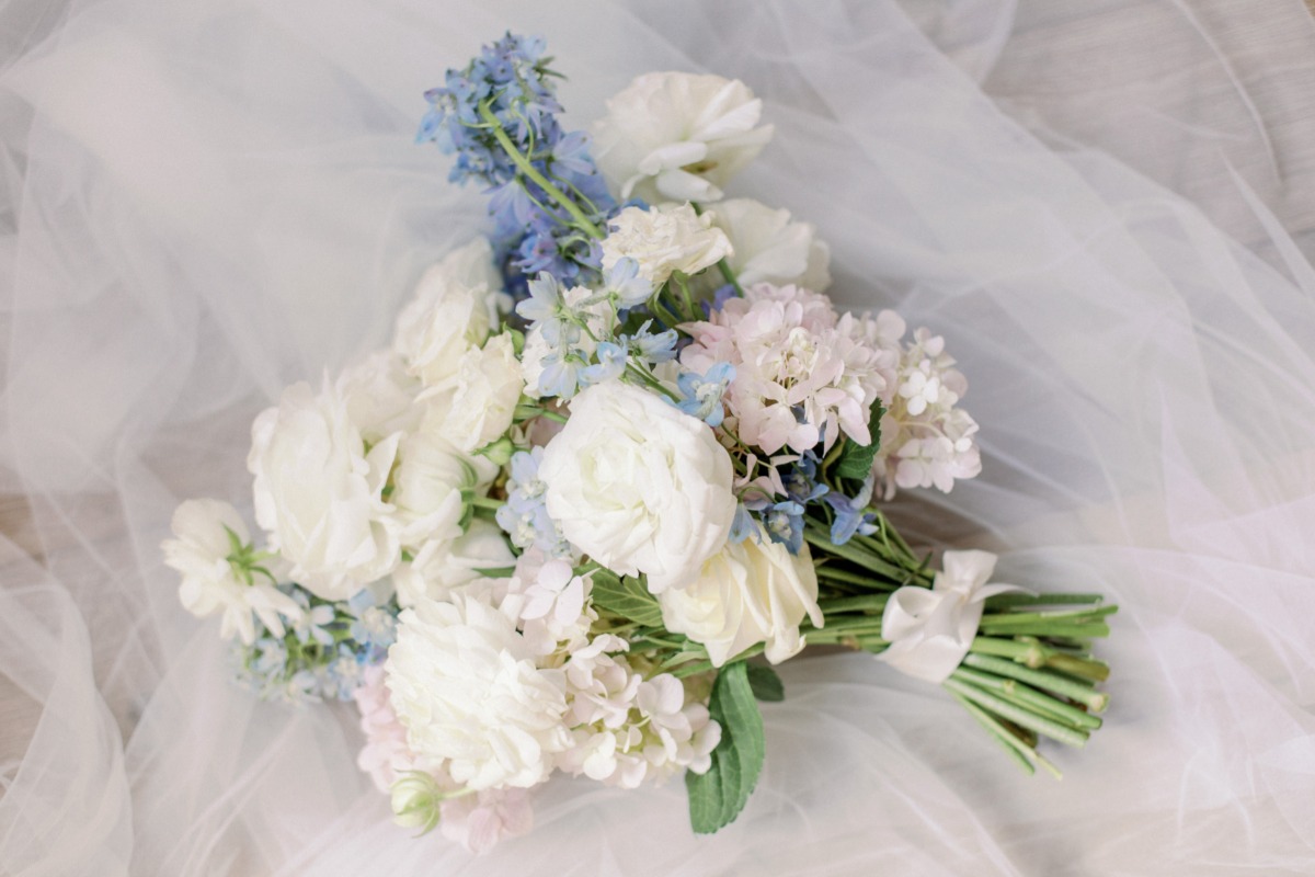 blue and white bridal bouquet