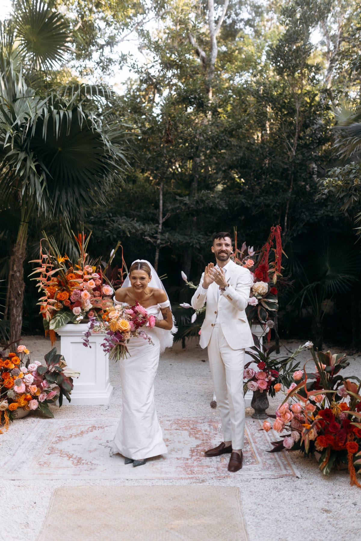 Colorful jungle floral ceremony 