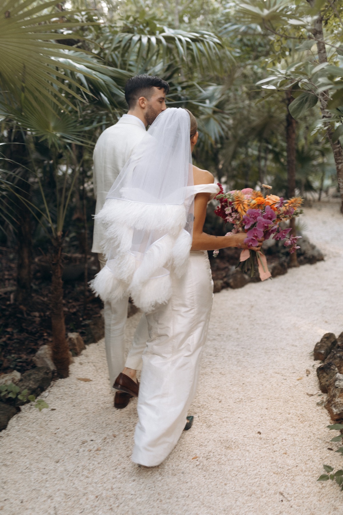 All white Tulum wedding attire