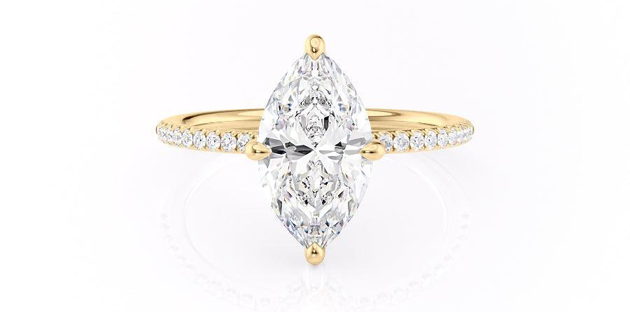 1.5ct, marquise cut moissanite engagement ring, with hidden halo