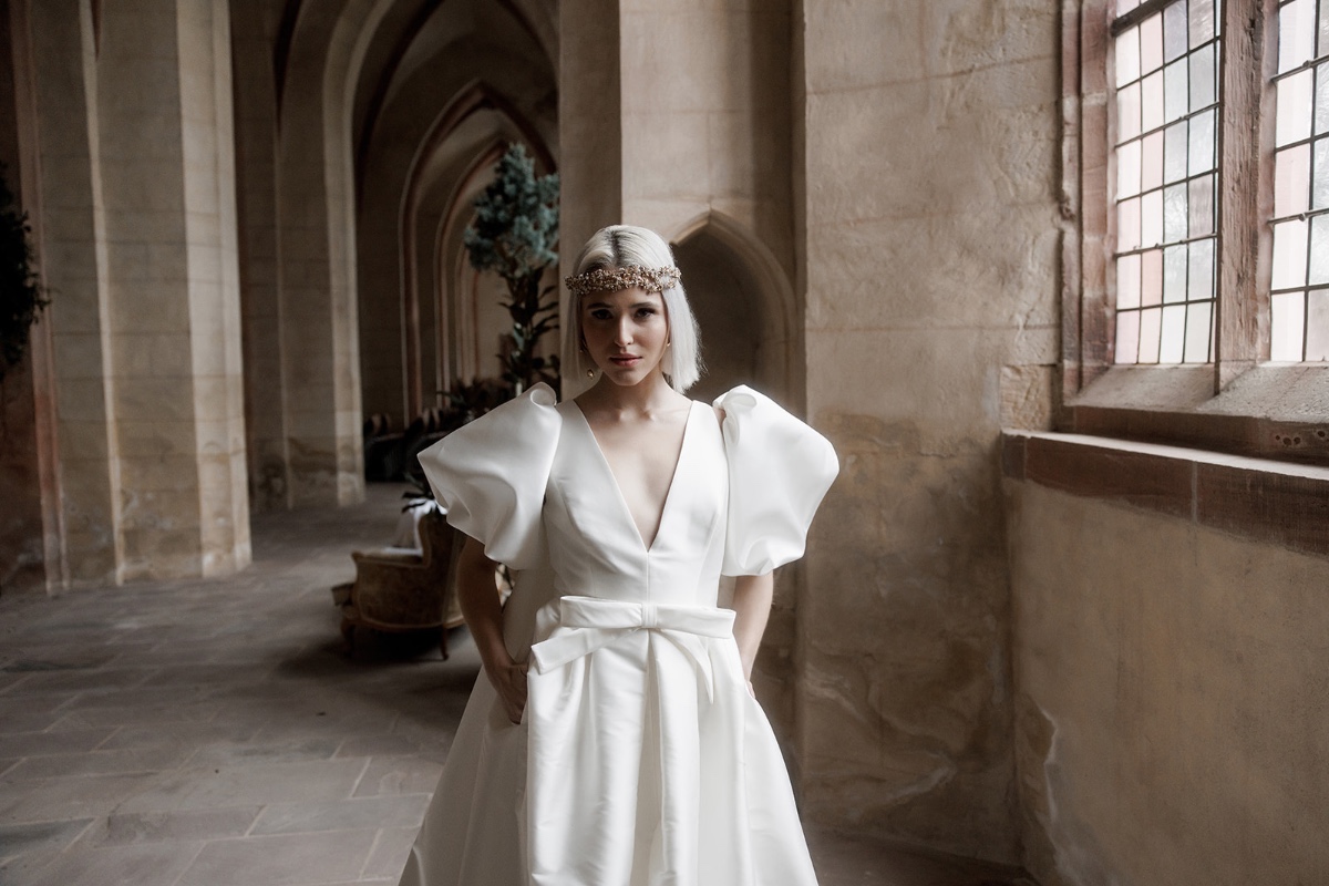 wedding dress with a bow