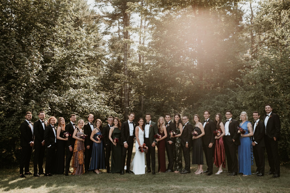 Black tie and colorful bridal party