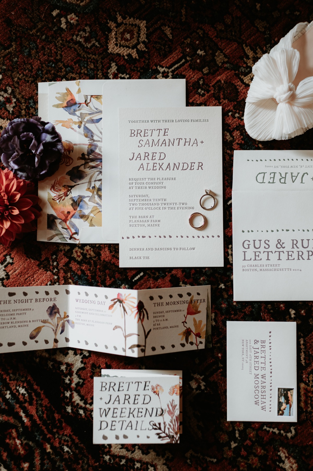 Modern floral handprinted wedding invitations