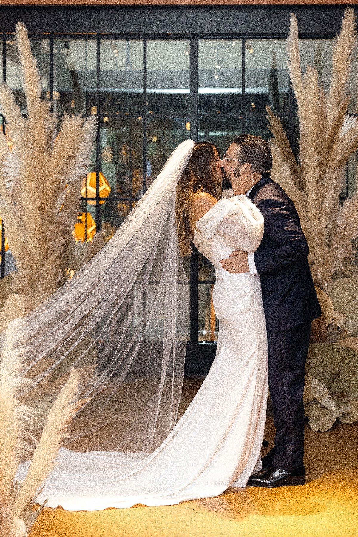 First kiss at boho ceremony 