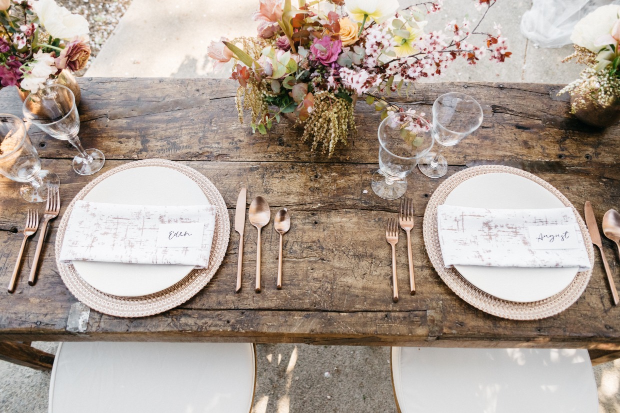 Rose Gold and Wood Sweetheart Table