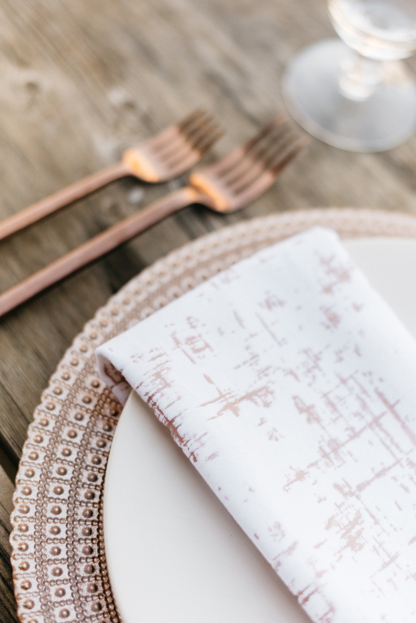 Rose gold table linens