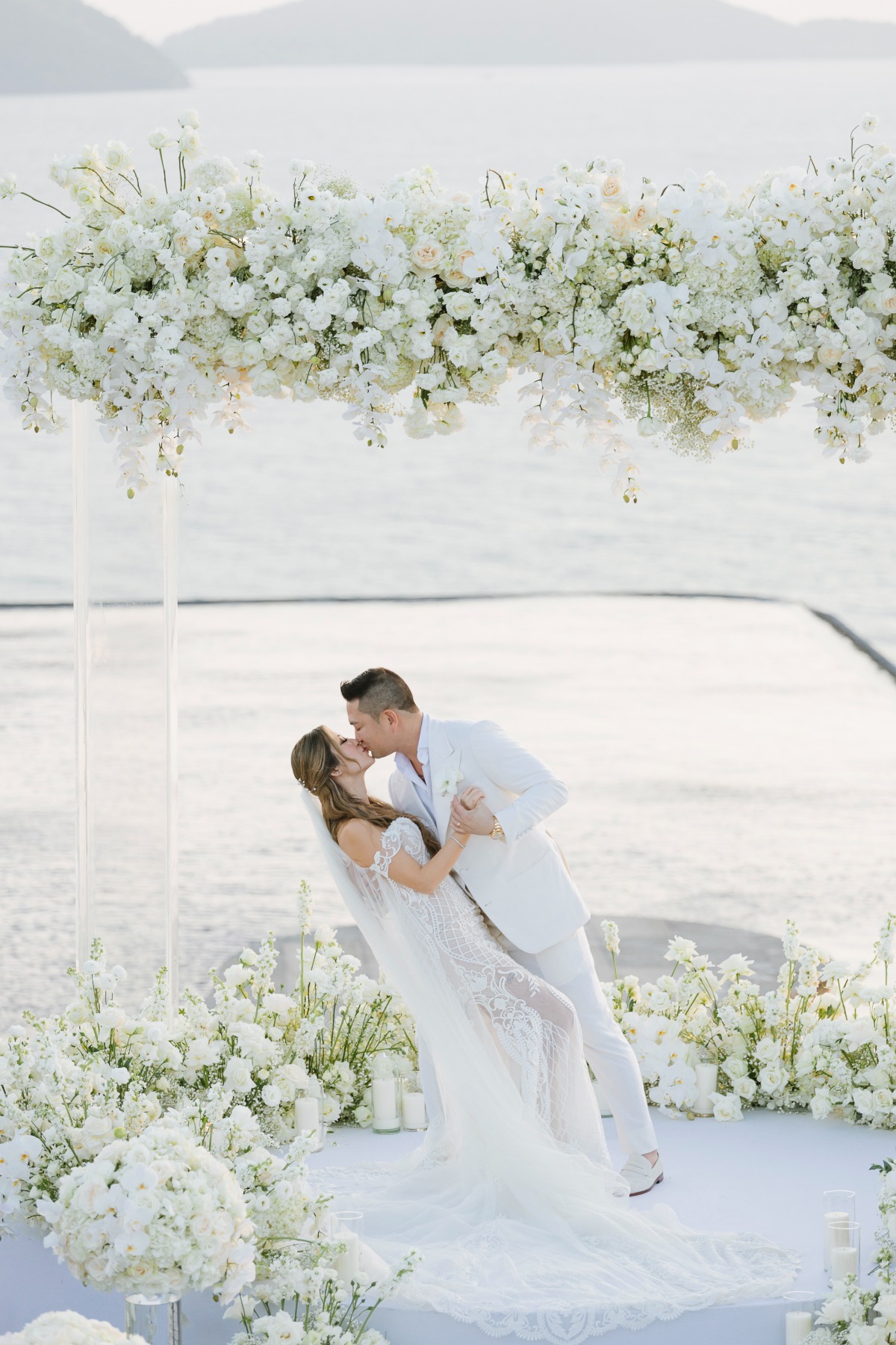 Luxurious floral backdrop Thai wedding ceremony