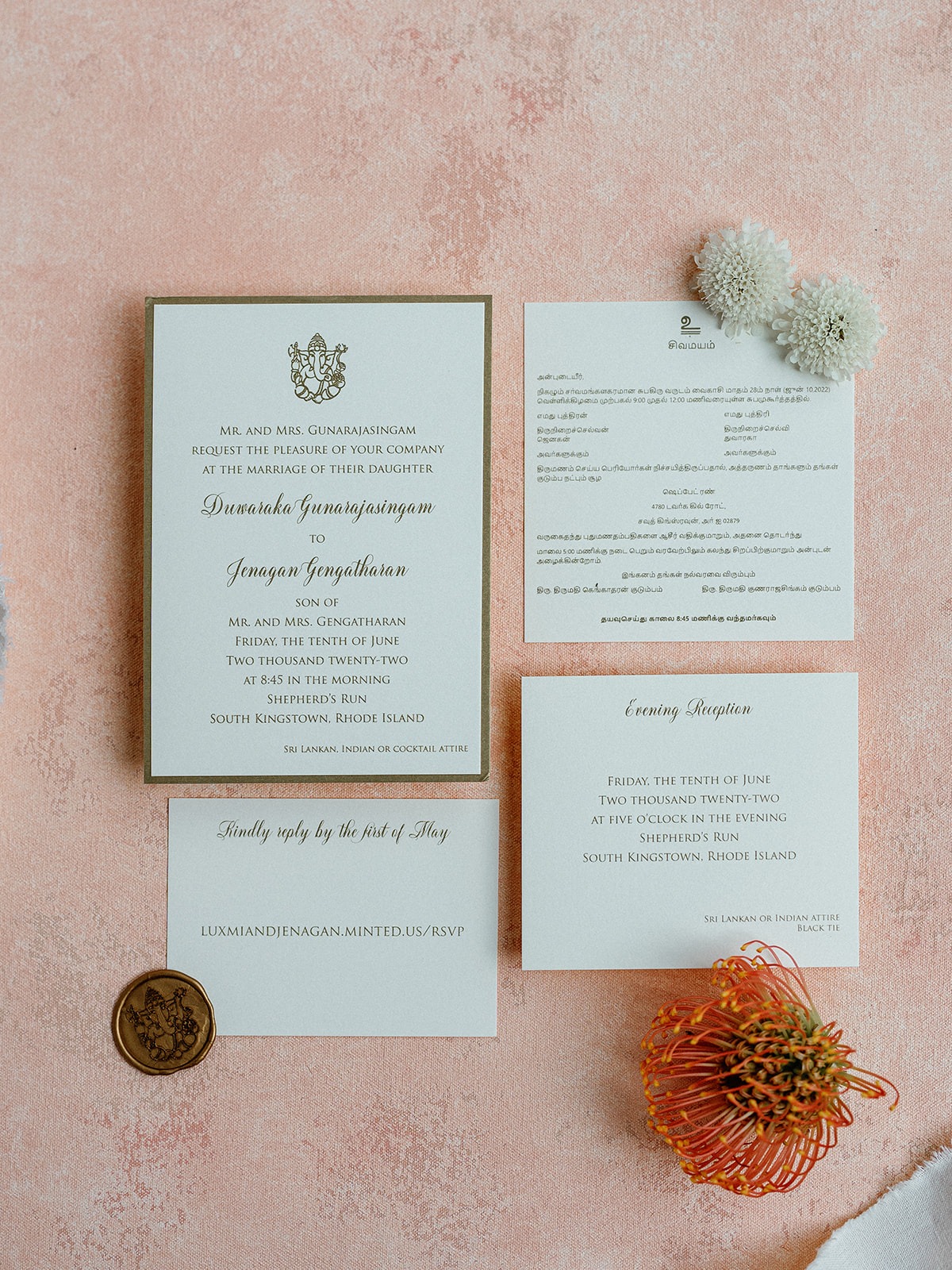 white and gold wedding stationery