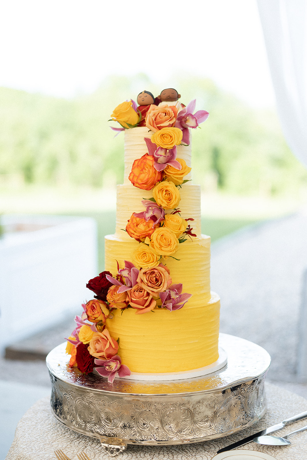 colorful wedding cake with flowers