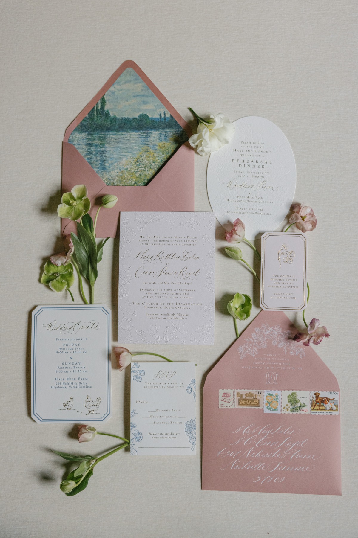pink garden party wedding invitations